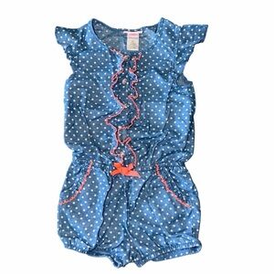 Little Lass Blue Polka Dot Bodysuit with Pink Accents